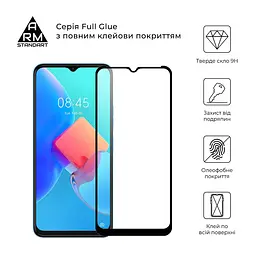 Захисне скло для TECNO Spark 9 Pro (KH7n), Full Glue, 2.5D, на весь екран, глянцеве, загартоване 9H, повне проклеювання по всій поверхні, з чорною рамкою, протиударне, ArmorStandart (ARM64651) - мініатюра 2