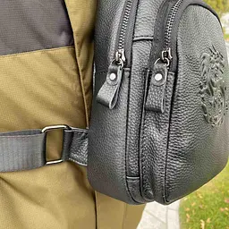 Сумка слінг чоловіча нагрудна шкіряна чорна Дракон 700 - мініатюра 9