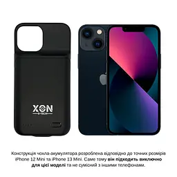 Чохол-акумулятор XON PowerCase для iPhone 12 Mini / 13 Mini 4000 mAh Чорний (PCBS1112040B 2766) - мініатюра 3
