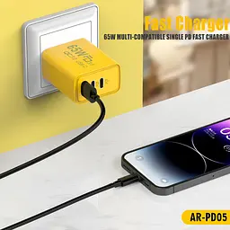 Адаптер для зарядки телефону AR-PD05, жовтий, 65W Fast Charger, з USB та 2 Type-C - мініатюра 7