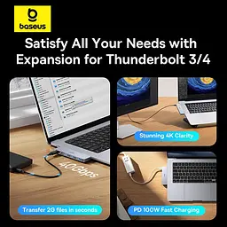 USB-Хаб Baseus UltraJoy Series 5-Port HUB Space Grey (USB-C*2 to USB-C 40Gbps*1+HDMI 4K@30Hz*1+USB3.0*3 (B00052801811-04) - миниатюра 11