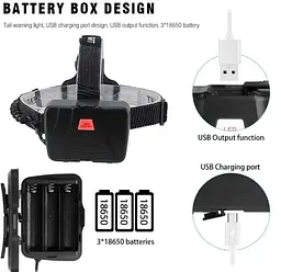 Налобний ліхтар Boruit B45 XHP 70.2 прожектор 3-Mode Zoom 18650 ліхтарик - мініатюра 5