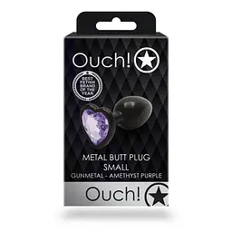 Анальна пробка Ouch! Heart Gem Butt Plug Small, 6.9 см (чорний) - мініатюра 7
