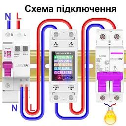Розумний лічильник електроенергії з wifi, екраном та 4-ма видами захисту на DIN рейку до 100 ампер Atorch AT2PW (100973) - мініатюра 6