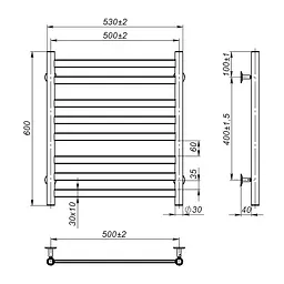 Рушникосушка водяна Onlyheat Vesta 500/600/8, Хром - мініатюра 2