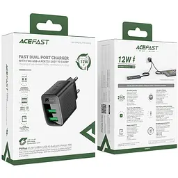 Зарядний пристрій 2xUSB 12W (2xUSB-A) A86 Чорний Acefast - мініатюра 6