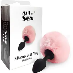 Силіконова анальна пробка М Art of Sex - silicone Bunny Tails Butt Plug Pink - мініатюра 3