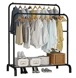 Подвійна стійка – вішалка для одягу Double floor Hanger з полицею для взуття, Ш104хГ41.5хВ152 - мініатюра 2