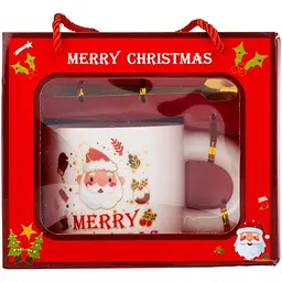 Чашка новорічна Elisey 9150-021-2 Funny Santa керамічна з ложкою 300 мл Біла