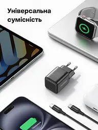 Мережевий зарядний пристрій UGREEN X513 з виходом USB-C до 30 Вт PD 3.0 QC 4.0+ PPS FCP SCP GaN чорний (65007) - мініатюра 2