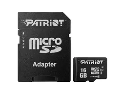 Карта памяти Patriot microSDHC UHS-I+SD адаптер 16 GB (PSF16GMCSDHC10)