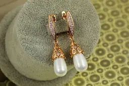 Сережки підвіски Xuping Jewelry Крапля кохання з перлами 4 см золотисті