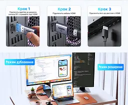 Відеоадаптери UGREEN DP130 DisplayPort - HDMI 4K 30 Гц 2 шт. синьо-сірі (55935) - мініатюра 7