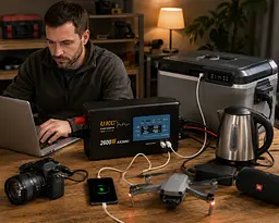Перетворювач AC / DC 2600 W AX Sine з чистим синусом / Перетворювач напруги з чистим синусом, дисплеєм та виходами: 3 x USB, 1 x Type-C / Інвертор автомобільний - мініатюра 3
