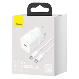 Мережевий зарядний пристрій Baseus Super Si 1Type-C + Cable Type-C to Type-C 1m 25W TZCCSUP-L02 White - мініатюра 5