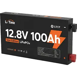 Акумулятор Li Time LiFePO4 12V (12.8V/100Ah/1280Wh) (L12V100-100-SLIM-LTCP-4) - мініатюра 2