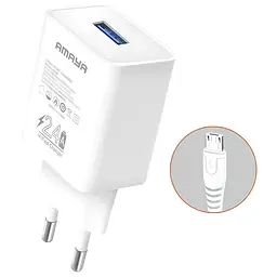 МЗП Amaya M3 2.4A (1USB-A) + кабель USB to MicroUSB White
