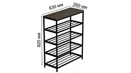Полиця для взуття Слайм 4 Ferrum-decor 820x630x260 Чорний метал ДСП Дуб Сонома Трюфель 16 мм (FRD-105163) - мініатюра 6