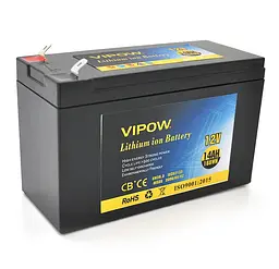 Аккумуляторная батарея литиевая Vipow VP12140LI 12V 14Ah Li-ion 18650, ВМS плата, 151x65x100мм