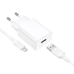 Мережевий зарядний пристрій BOROFONE BA110A Lemi single port charger set (Micro) (EU) Білий - мініатюра 3