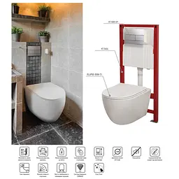 Комплект: Унітаз Mixxus Premium Ellipse-SET-2102 система змиву Tornado 3.0+ Інсталяція Koer KT-0404 + панель KT-0604-01 chrome MP6690, Білий - мініатюра 4