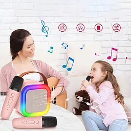 Колонка караоке та 2 мікрофони зі зміною голосу Bluetooth колонка з RGB підсвічуванням UKC K2 рожева - мініатюра 5