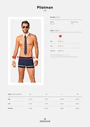 Еротичний костюм пілота Obsessive Pilotman set 2XL/3XL, боксери, манжети, комір з краваткою, окуляри - мініатюра 7