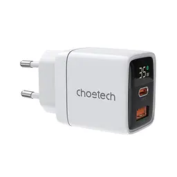 Мережевий зарядний пристрій Choetech PD6052 PD35W GAN A+C White (43-00128)