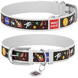 Нашийник для собак Waudog Design шкіряний з QR паспортом, малюнок NASA, XS, Ш 12 мм, Дов 21-29 см (4823089318998)