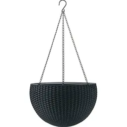 Горщик для рослин Keter Rattan Hanging Sphere з ланцюжками підвісний антрацит 8.6 л