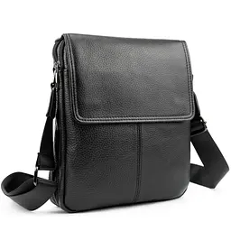 Шкіряний чорний месенджер з клапаном на два відділи Tiding Bag M56-3508A