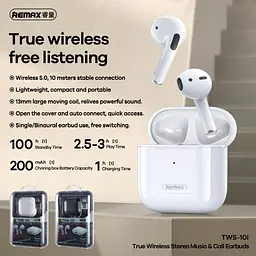 Bluetooth Стерео Гарнітура Remax TWS-10i Білий - мініатюра 3