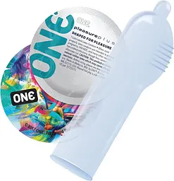 Набір презервативів ONE Pleasure Plus, 100 шт, з ребристою ділянкою на кінці, паковання-тубус - мініатюра 3