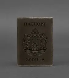 Шкіряна обкладинка для паспорта з українським гербом темно-коричнева