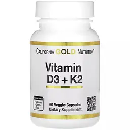 Вітамин D3+K2 California Gold Nutrition Vitamin D3+K2 60 вегетаріанських капсул