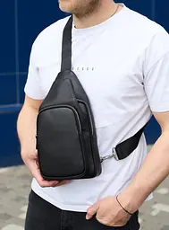 Чоловіча сумка з натуральної шкіри 18х31х7 через плече Tiding Bag 34091 чорна 18 см - мініатюра 8