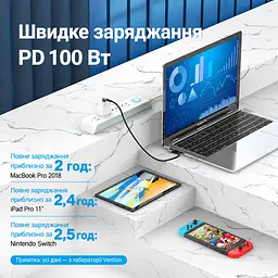 Кабель Vention TANHH USB-C - USB-C кутовий 90° PD 100 Вт 2 м сірий (TANHH) - мініатюра 3