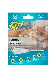 Краплі для котів Petoni Planet протипаразитарні 4 - 8 кг 1 мл