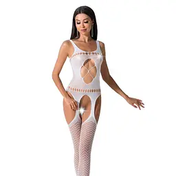 Бодістокінг Passion BS057 white, комбінезон, імітація панчіх і пояса - мініатюра 1