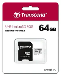 Transcend Карта пам'яті microSD 64GB C10 UHS-I R100/W20MB/s + SD - мініатюра 3