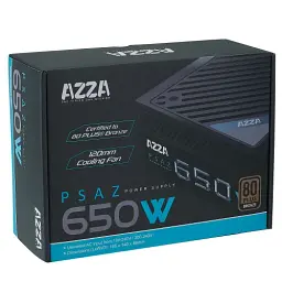 Блок живлення 650 Вт, AZZA, Black, 80+ Bronze, 12 см, 2xMolex / 5xSATA / 2x6+2-pin / 1x20+4-pin / 1x4+4-pin, захист UVP/OVP/OPP/OCP/SCP (PSAZ-650B) - мініатюра 3