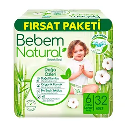 Підгузки Bebem Natural 6 Extra large 15+ кг 32 шт (8690536831982)