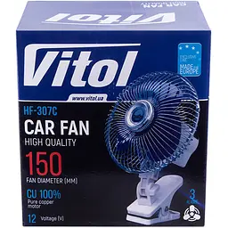 Вентилятор автомобільний Vitol на кліпсі 6" ВН.12.607С, 12 В (HF-307C) - мініатюра 2