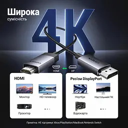 Відеокабель UGREEN DP119 DisplayPort - HDMI 4K 60 Гц 1 м чорний (15773) - мініатюра 3
