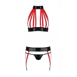Комплект жіночої білизни з ремінців Passion AZIZA S/M, red, бюстгальтер, пояс, стринги - мініатюра 3