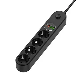 Фільтр мережевий ColorWay, 4 розетки, 2 м, чорний, 1xType-C (45 Вт, PD3.0), 1xUSB (30 Вт, QC3.0), 2xUSB (12 Вт), провід з міді (до