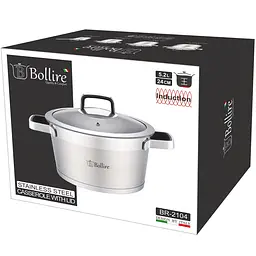 Каструля Bollire Palermo, з кришкою, срібляста, 24 см, 5,2 л (BR-2104) - мініатюра 3