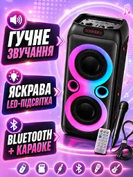 Bluetooth колонка з мікрофоном 2 динаміки 8.5" LED-підсвітка чорна (49675979) - мініатюра 9