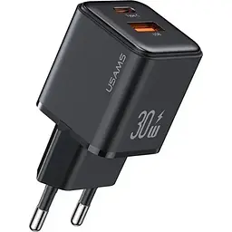 Мережевий зарядний пристрій Usams 30W Quick Charge 3.0 з швидкісною зарядкою (EU-вилка) Чорний (6958444904955)