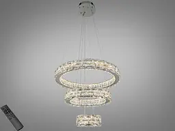 Підвісна LED-люстра Diasha 7896/600+400+200CH з трьома кришталевими кільцями, пультом, 70 W, CH, 59 см, 12-20m2